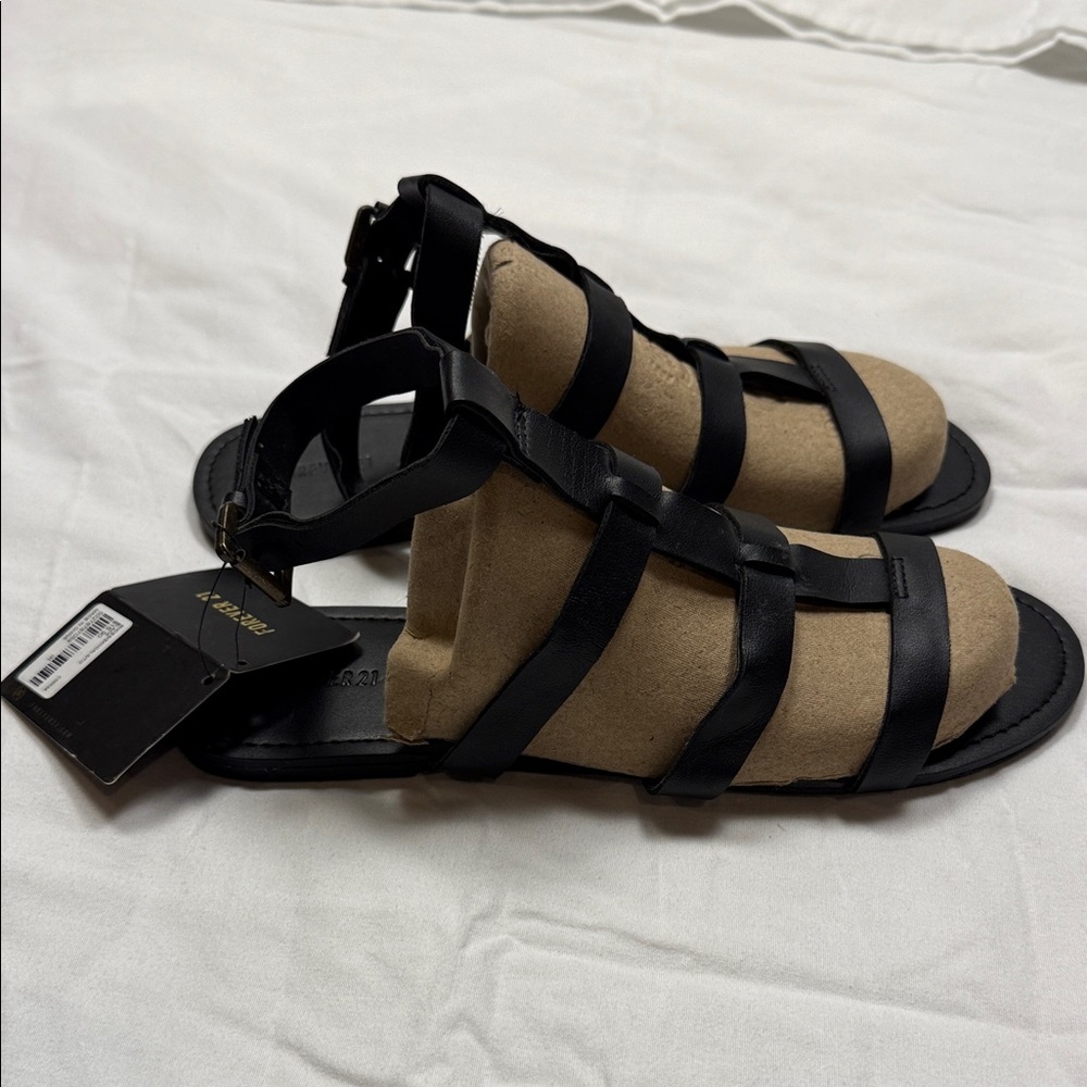 Forever 21 Elegant Black Strappy Sandals size 9 women sit high on ankle - Picture 11 of 12